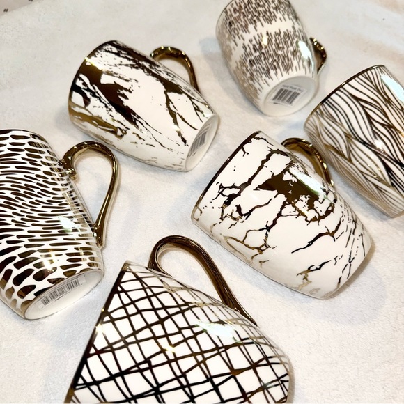 Set of 6 Artistic Gold and White Mugs - Picture 2 of 5